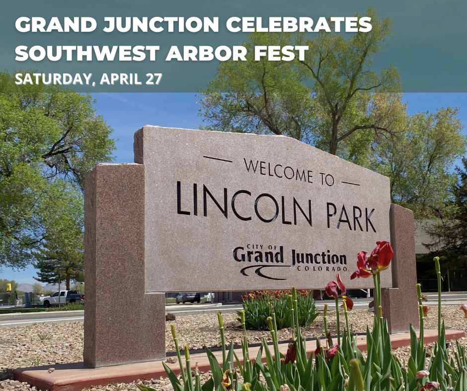 A entrance sign to Lincoln Park with flowers in front of the sign. Text on graphic.  