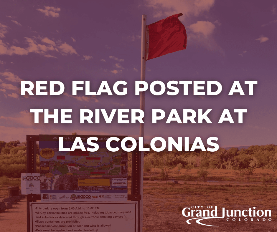 A red flag posted along side the rules at Los Colonias River Park. Text on graphic.