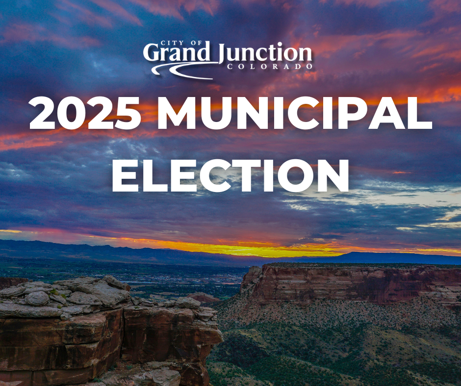 Sunset over the Colorado National Monument with text on graphic