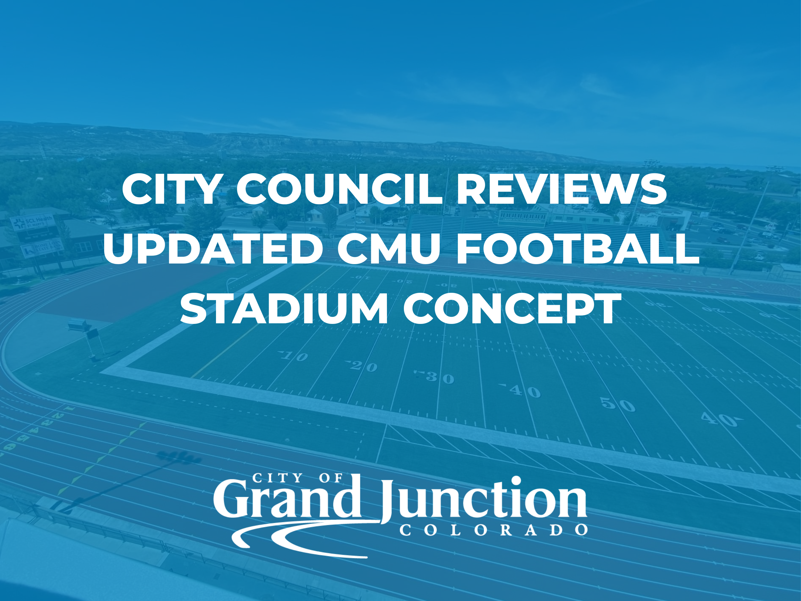 An aerial view of Lincoln Parks Stocker Stadium. Text on graphic