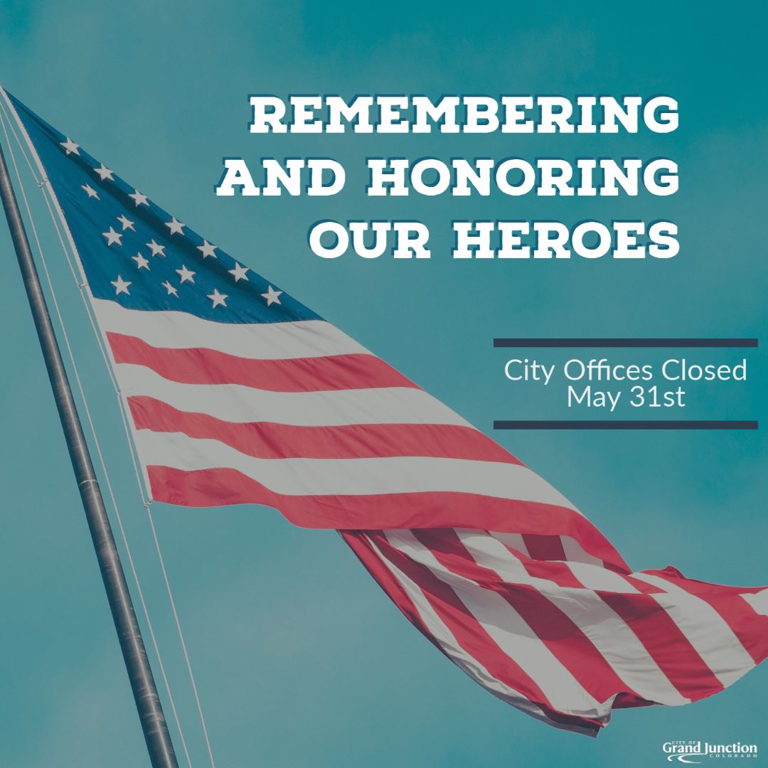 Memorial Day graphic with American flag and text
