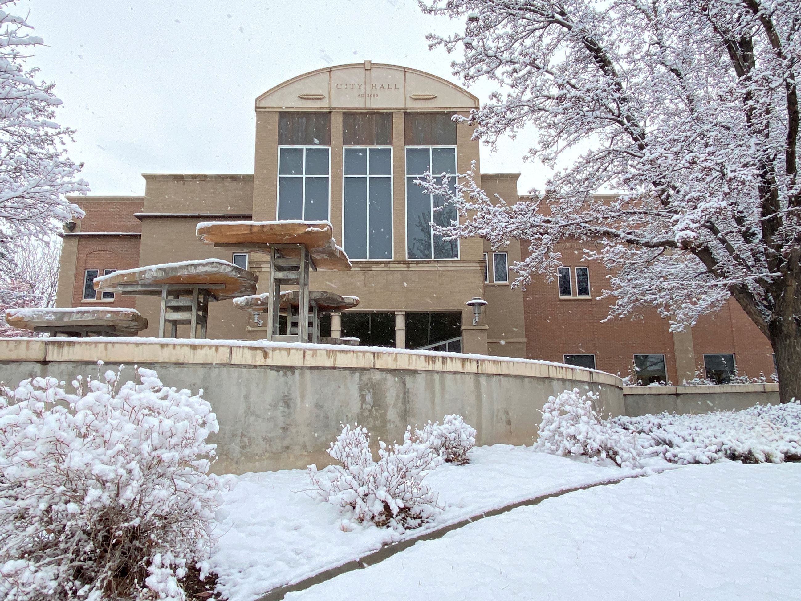 City Hall covered in snow