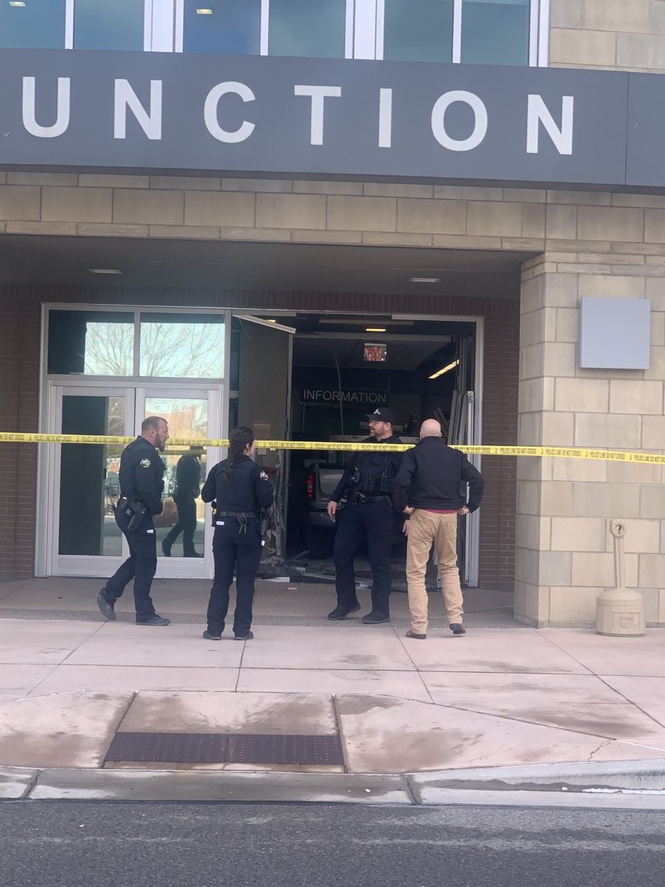 Truck in police department lobby