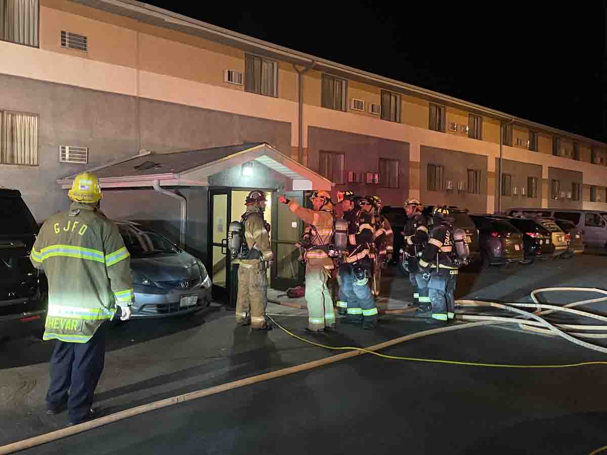 GJFD firefighters in front of the Super 8 hotel