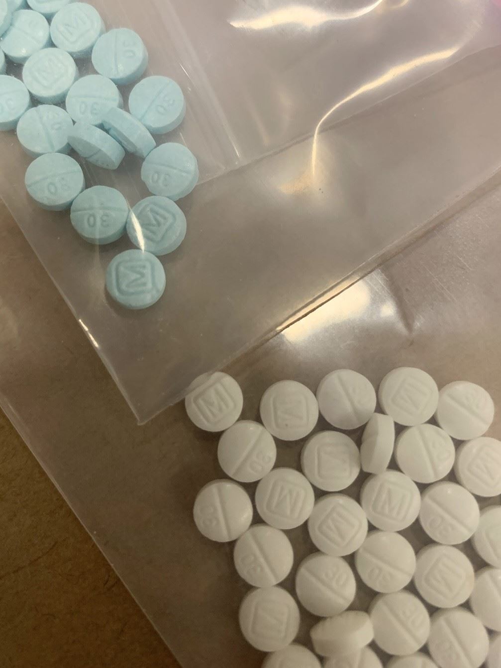 narcotic blue and white pills