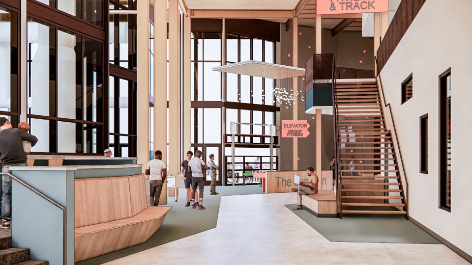Community Recreation Center Rendering of main corridor. 