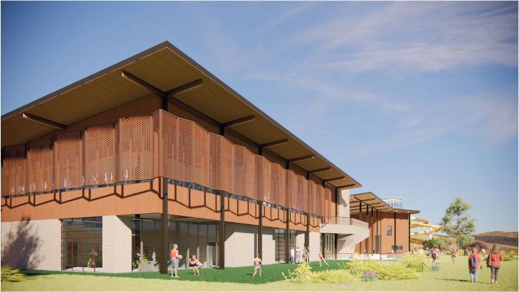 Community Recreation Center rendering of the exterior of the building.