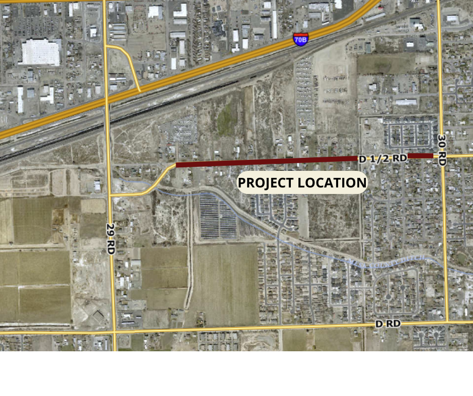 Aerial map of proposed transportation construction in the area of Pear Park